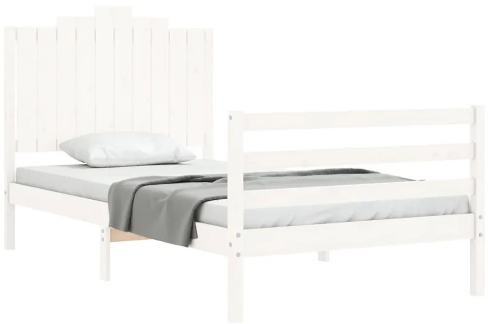 Estrutura de cama com cabeceira 100x200cm madeira maciça branco