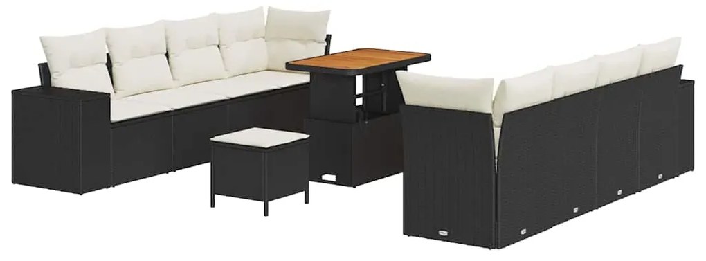 Conjunto de Sofá de Jardim com 11 Peças e Almofadas Pretas em Rattan P