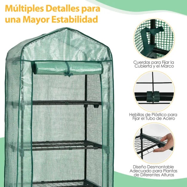 Estufa de jardim com 4 prateleiras, cobertura de PVC e estrutura metálica Mini estufa para jardinagem 70 x 49 x 159 cm verde