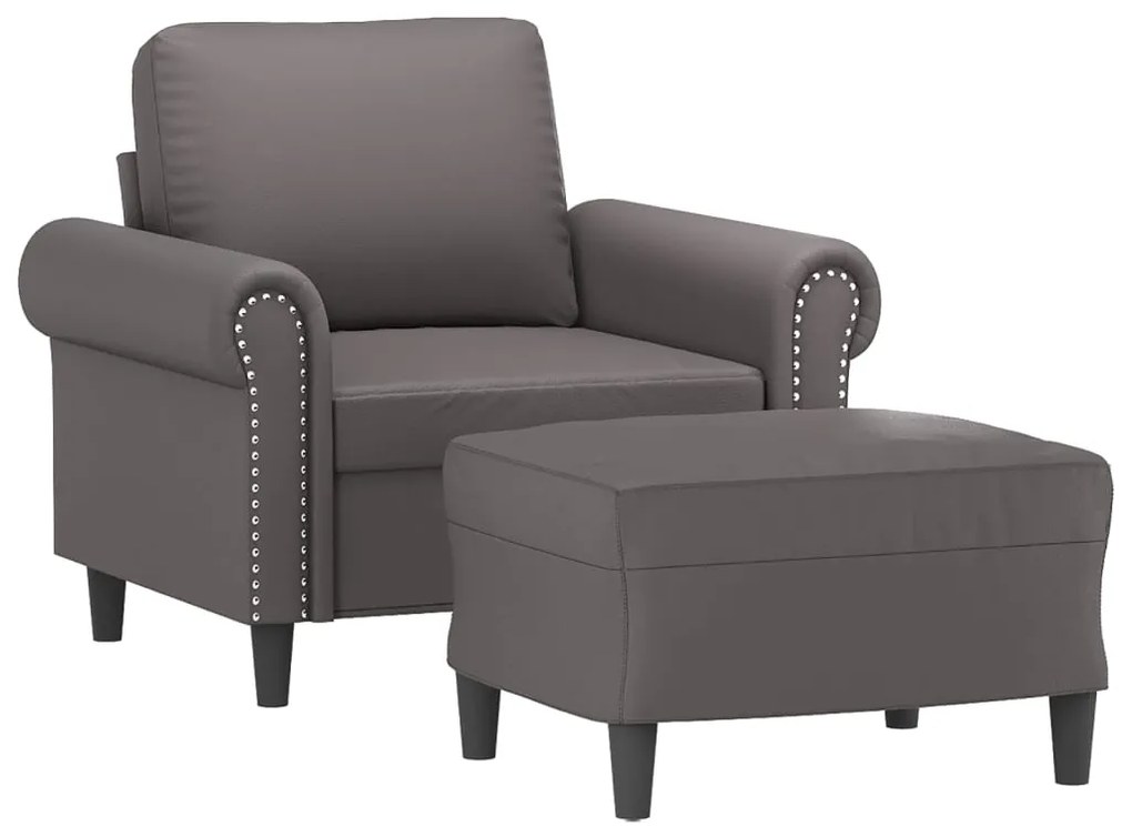 Poltrona com apoio de pés couro artificial 60 cm cinzento