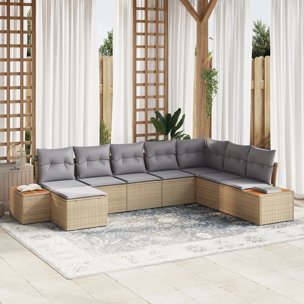 Conjunto de Sofá de Jardim vidaXL de 8 Peças com Almofadas Bege em Rat