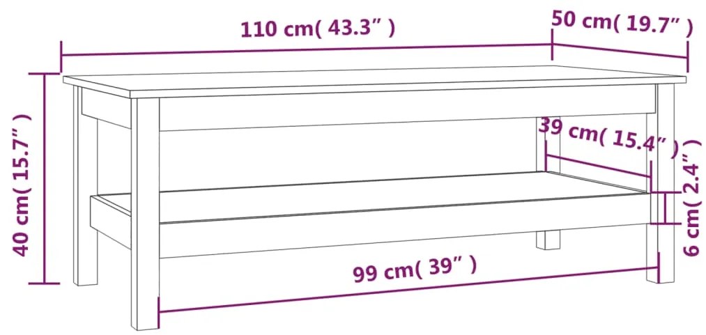 Mesa de centro 110x50x40 cm pinho maciço