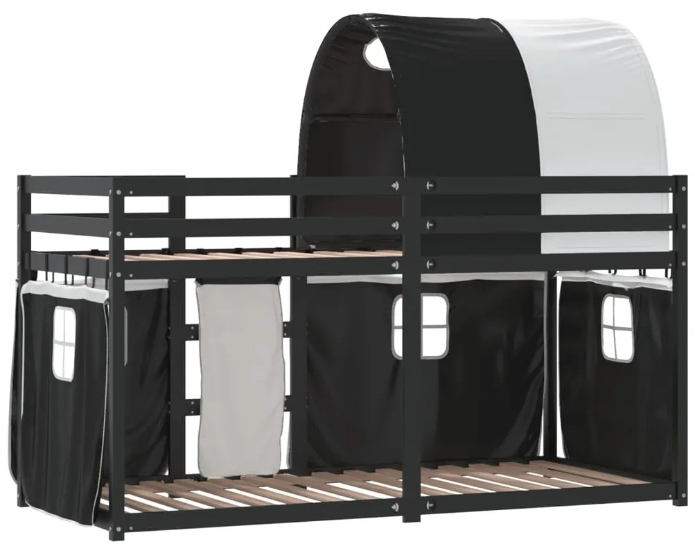 Beliche com cortinas 90x190 cm pinho maciço branco e preto