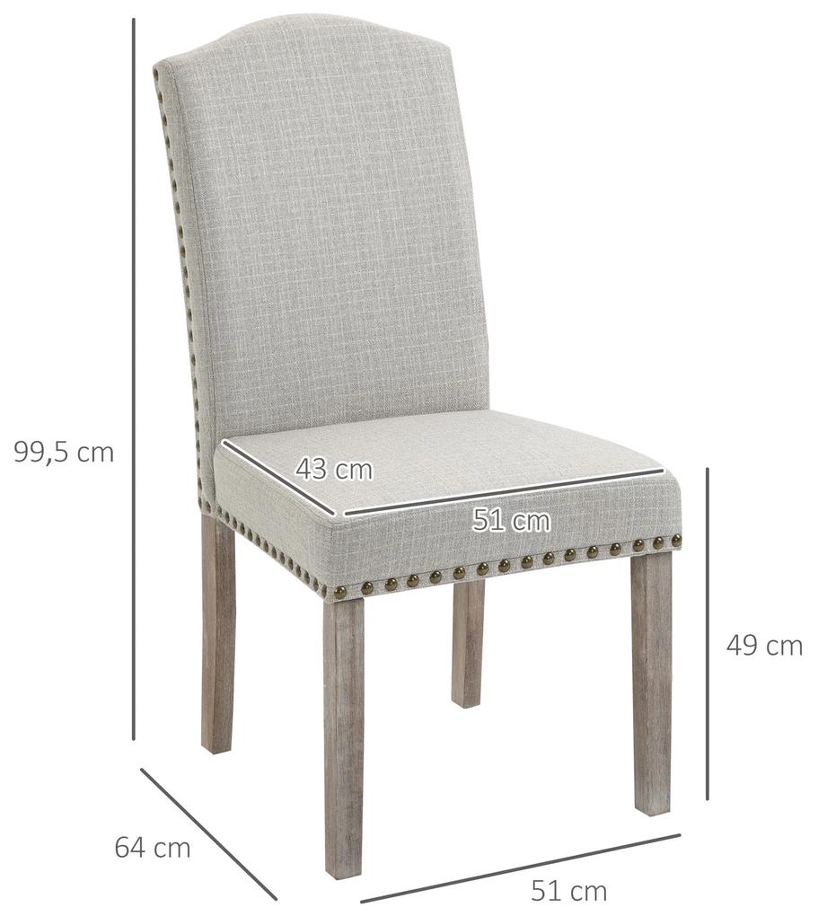Conjunto de 2 cadeiras de jantar Com encosto de rebite alto e pernas de madeira ​​51x64x99,5 cm cinza