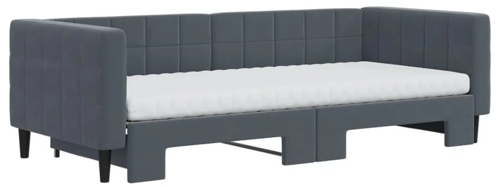 Sofá-cama c/ gavetão e colchões 90x200cm veludo cinzento-escuro