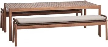 Conjunto De Mesa Retangular 180x90 Cm E 2 Bancos De Jardim Em Madeira De Acácia E Corda Trançada Karvia Castanho Acácia & Tecido Castanho Avelã -