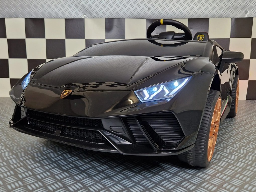 Carro elétrico para crianças Lamborghini Huracan 24 V 4x4, 2 Lugares, rodas borracha, assento pele Preto metalizado