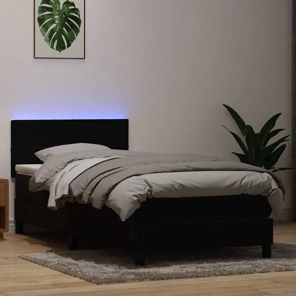 vidaXL Cama box spring c/ colchão e LED 90x210 cm veludo preto