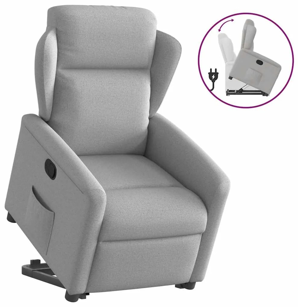 vidaXL Poltrona reclinável elevatória tecido cinzento-nublado