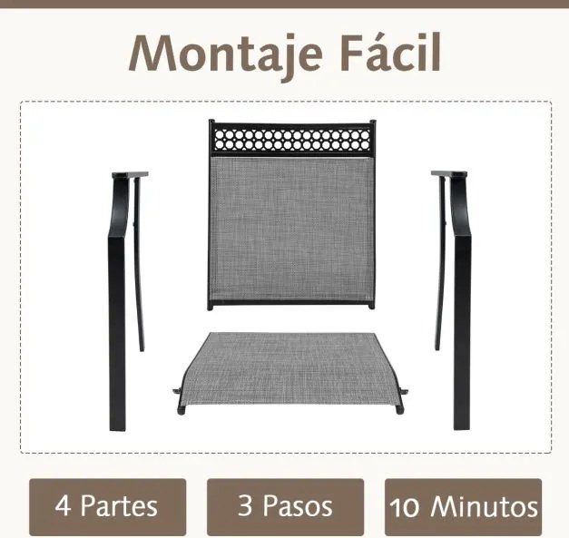 Conjunto de 2 cadeiras de jardim em tecido Textilene com estrutura em metal, encosto alto e braços, tecido de secagem rápida, carga máxima 150 kg, 66