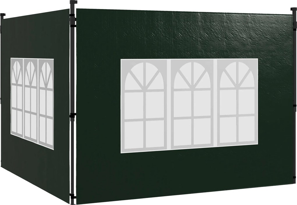 Outsunny Conjunto de 2 Paredes Laterais para Tenda de Jardim 3x3 m e 3x6 m com Janelas Transparentes 293x193 cm Verde Escuro | AOSOM Portugal