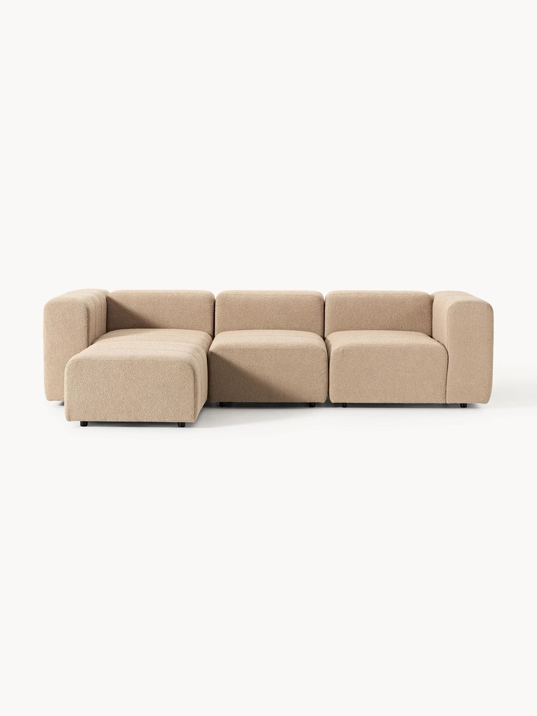 Sofá modular em bouclé Lena (4 lugares) com pufe (esquerda/direita)