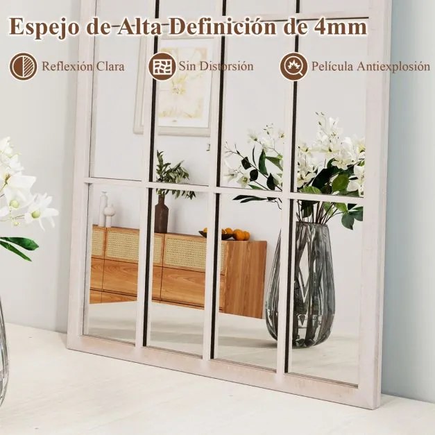 Espelho Painel 115x50cm Janela Estilo Fazenda Arqueado Moldura Metálica Anti-explosão Sala de Estar Entrada Lareira Jardim Cinza rústico