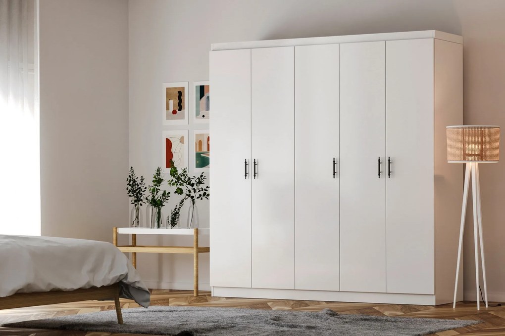 Conjunto de Quarto Lavinia – Branco – Guarda-Roupa 175x186x50 cm, Estr