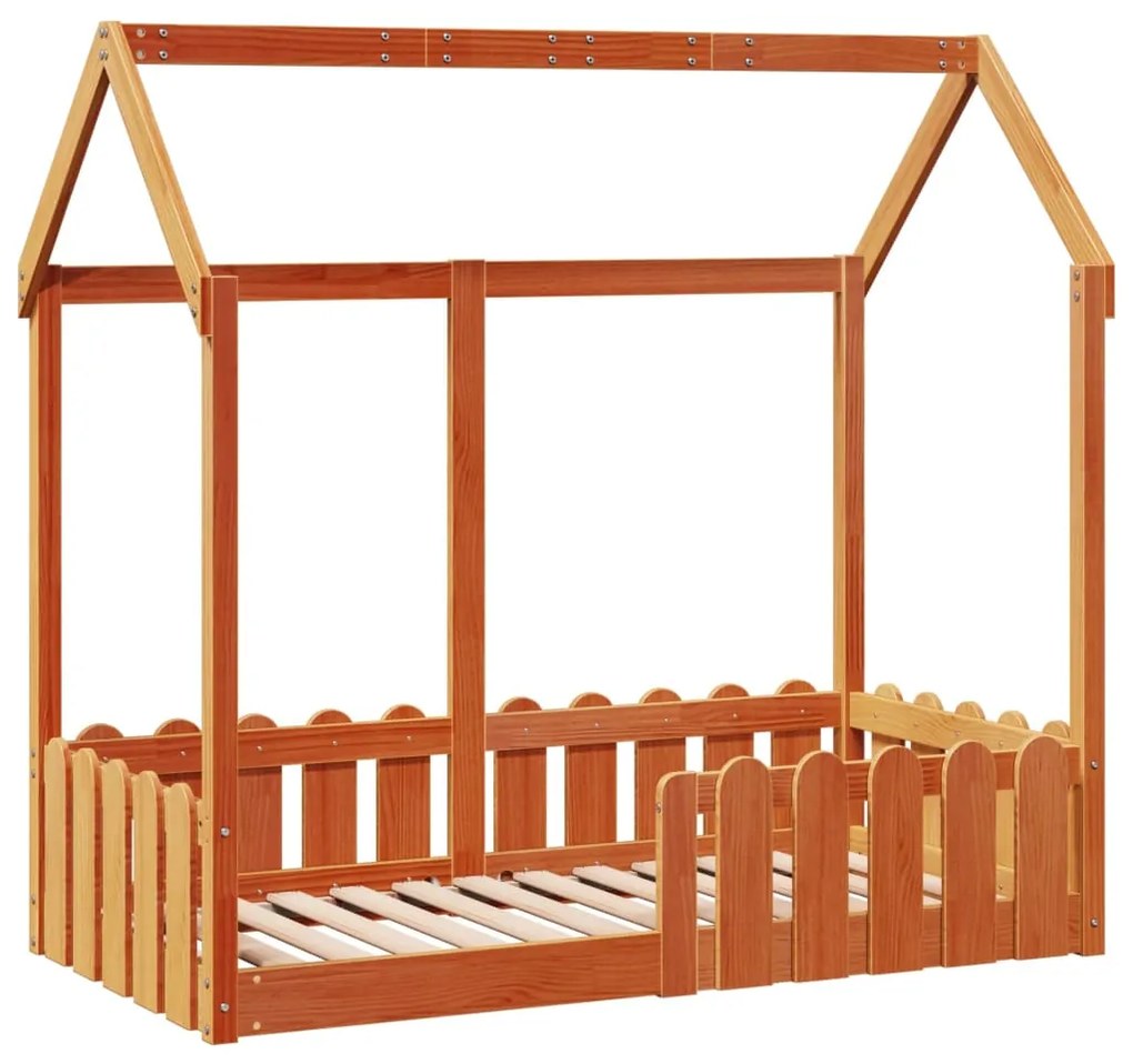 Cama infantil formato casa 70x140 cm pinho maciço castanho-mel