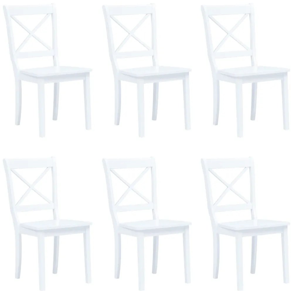 vidaXL Cadeiras de jantar 6 pcs seringueira maciça branco