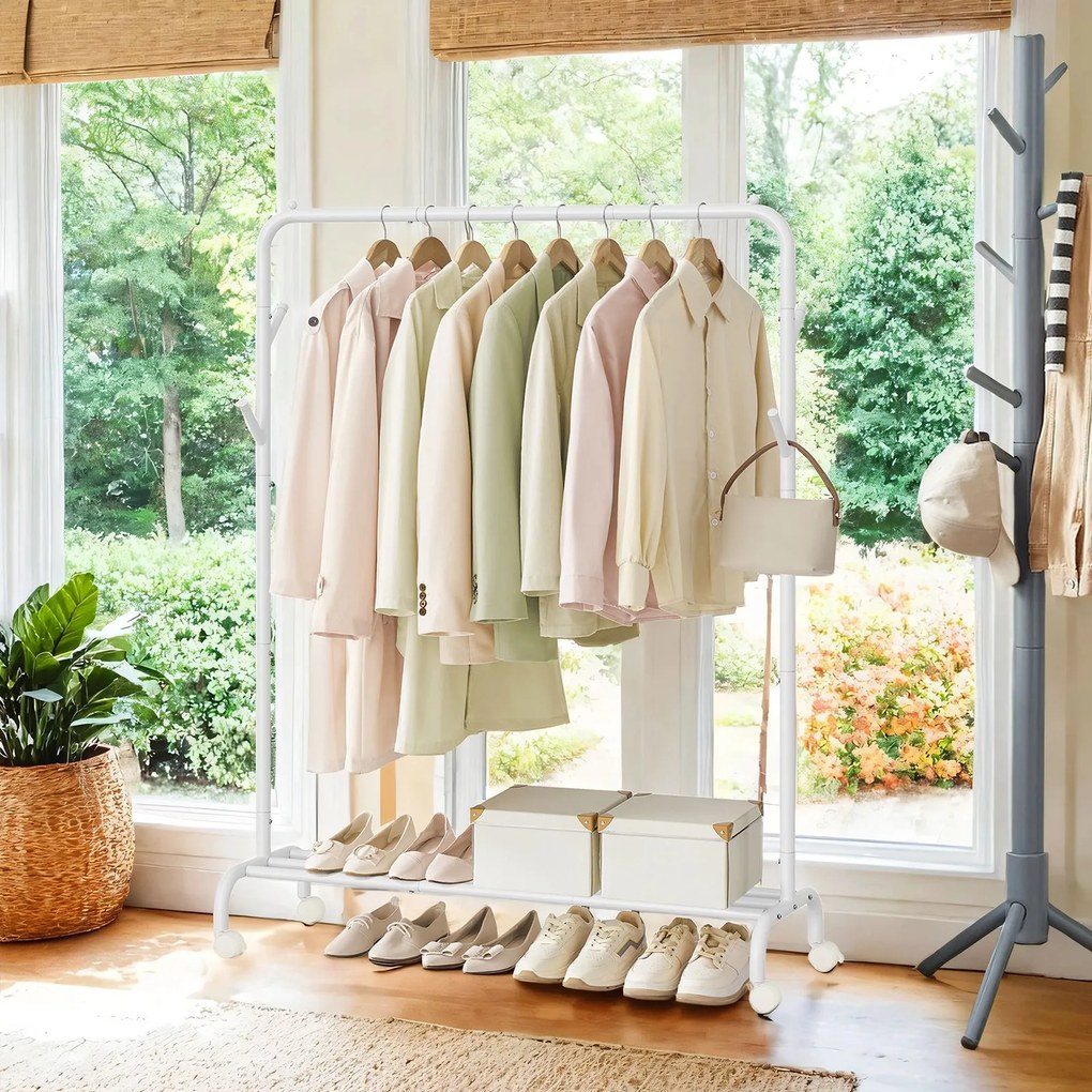 Cabide guarda roupa com rodas de 41 x 103,5 x 155 cm branco