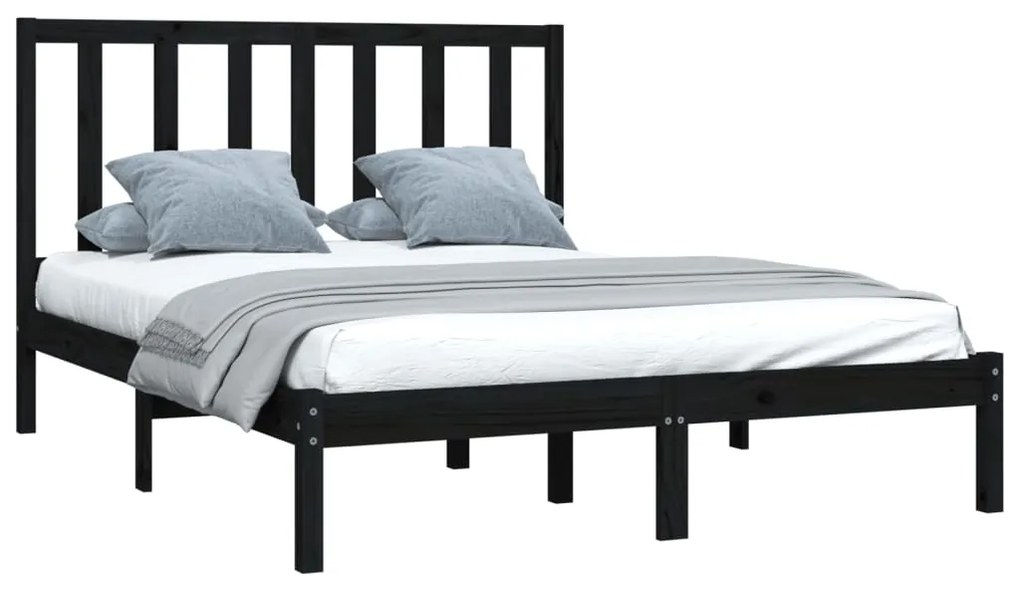 Estrutura cama casal pequena 4FT 120x190 cm pinho maciço preto