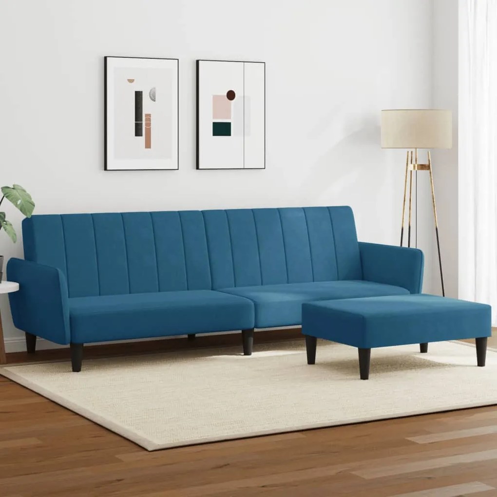 vidaXL Sofá-cama 2 lugares c/ apoio de pés veludo azul