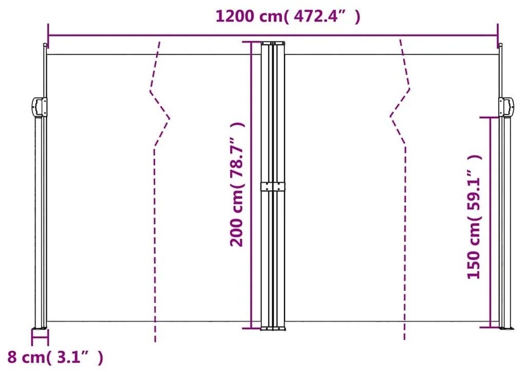 Toldo lateral retrátil 200x1200 cm antracite