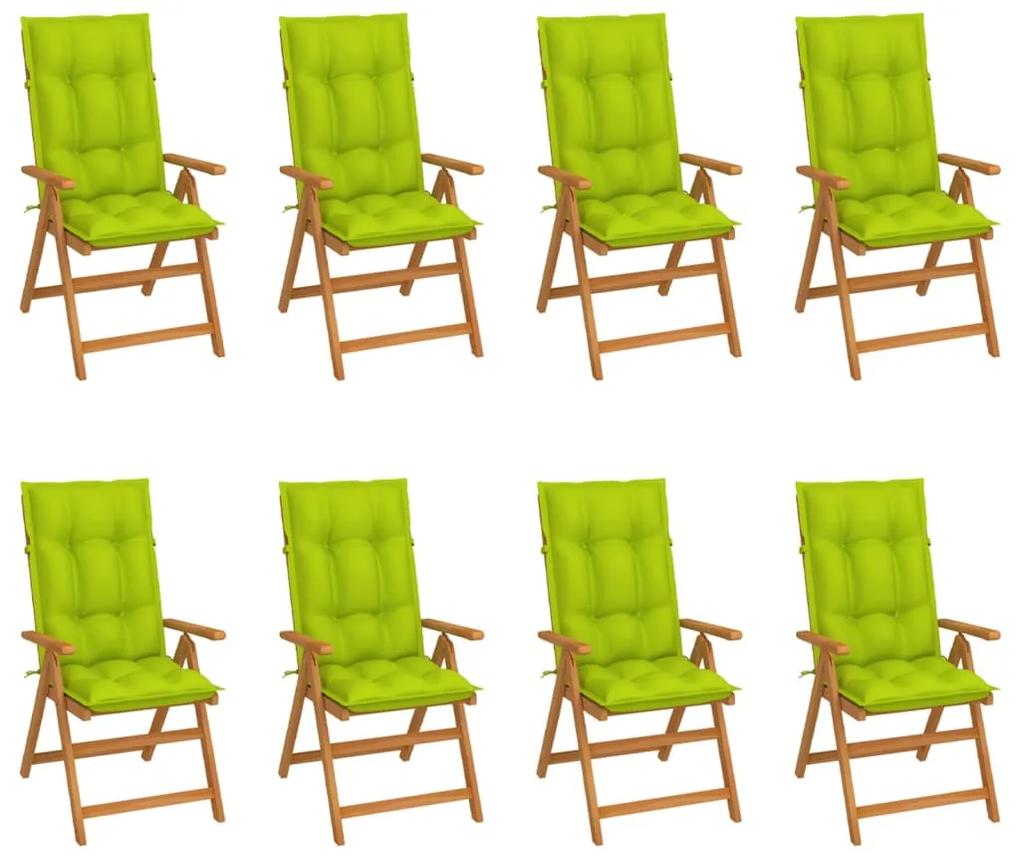 Cadeiras de jardim reclináveis c/ almofadões 8 pcs teca maciça