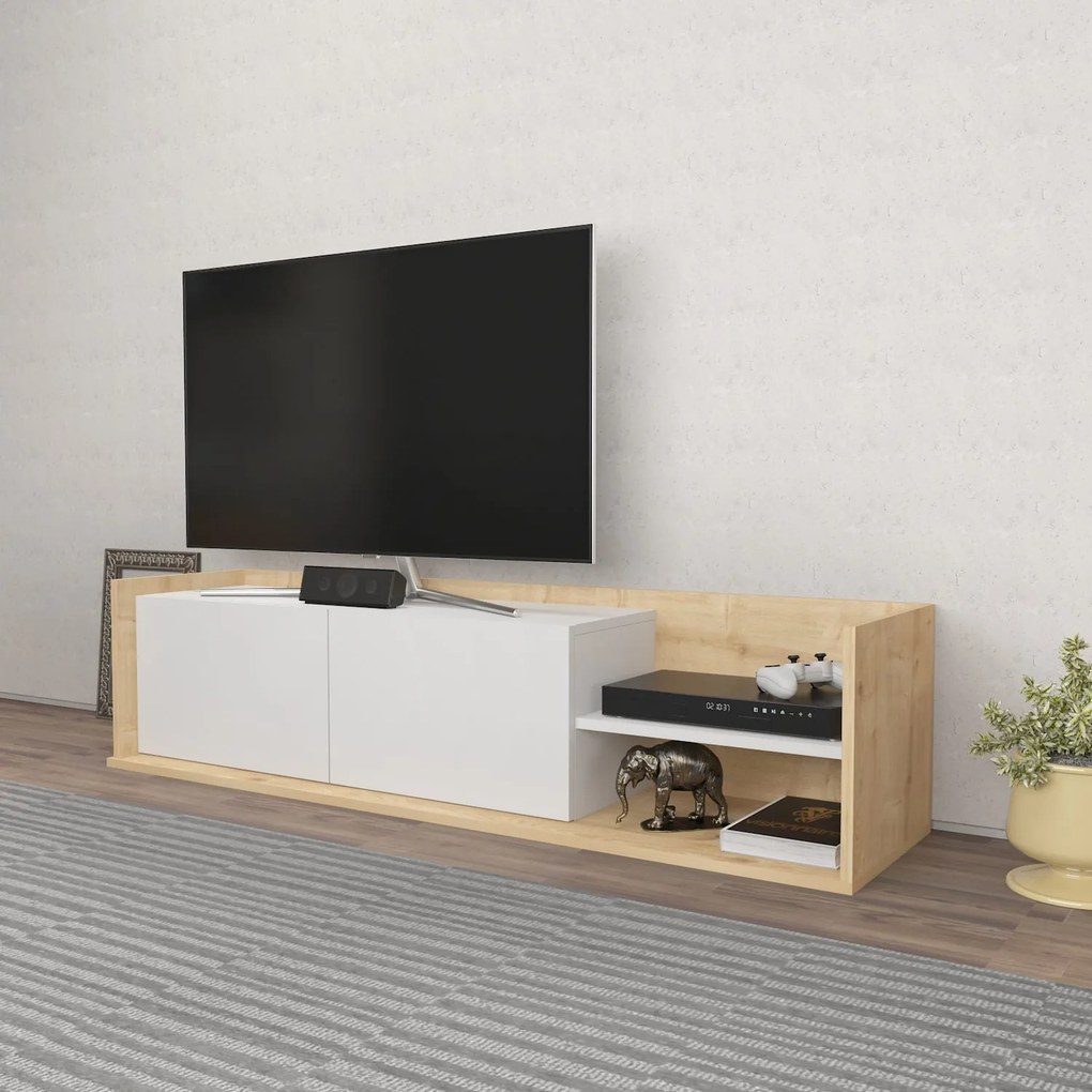 Móvel TV Krog – Carvalho e Branco – 160x35x36,8 cm