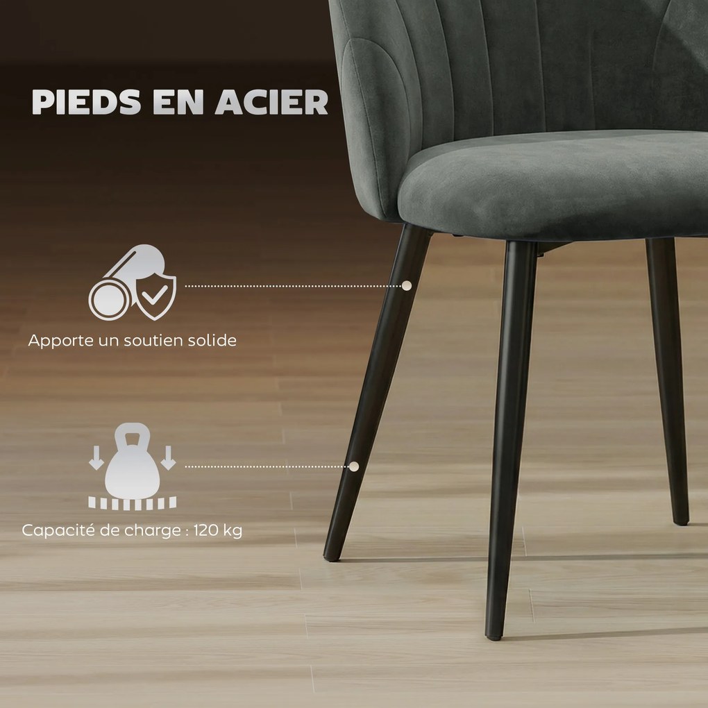 Conjunto de 2 Cadeiras de Jantar em Concha (MESA NÃO INCLUIDA), 52 x 55 x 79 cm, Almofadadas, Cinzento