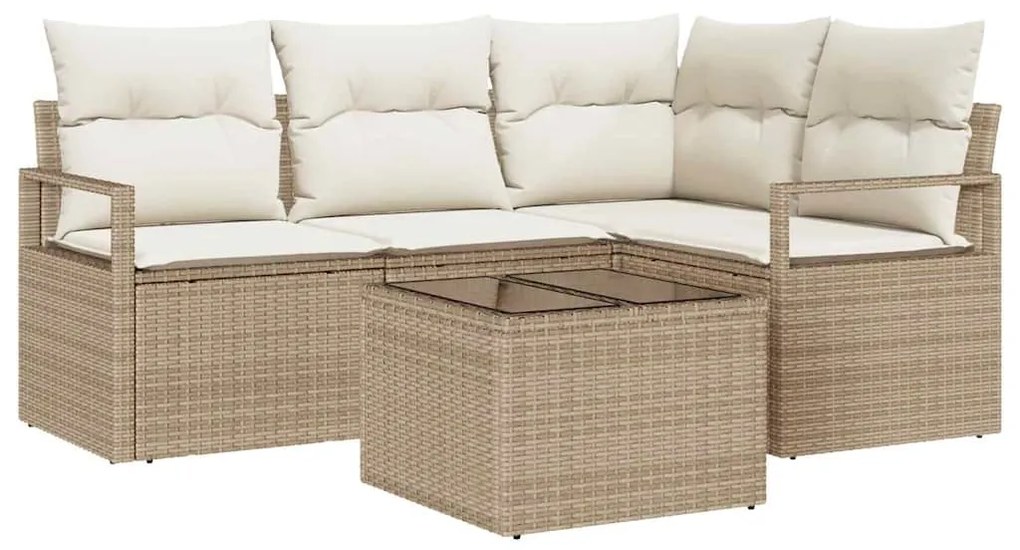 Conjunto de Sofá de Jardim de 5 Peças com Almofadas Marrons em Rattan