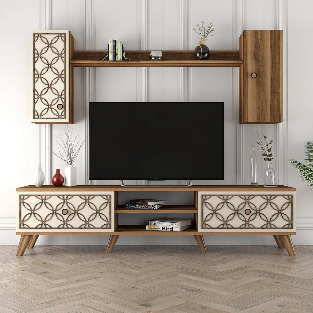 Móvel TV ClassS – Nogueira e Creme – 180x44x35 cm