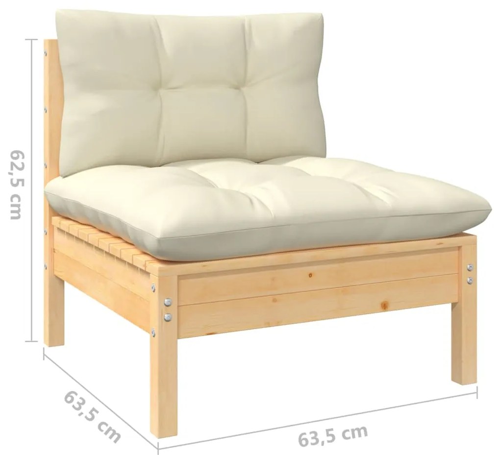 11 pcs conjunto lounge de jardim c/ almofadões cor creme pinho