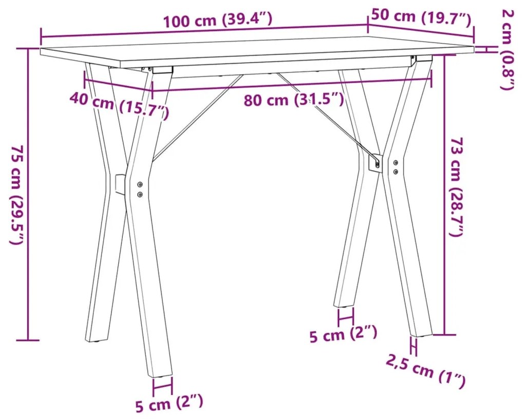 Mesa de jantar estrutura em Y 100x50x75cm pinho e aço
