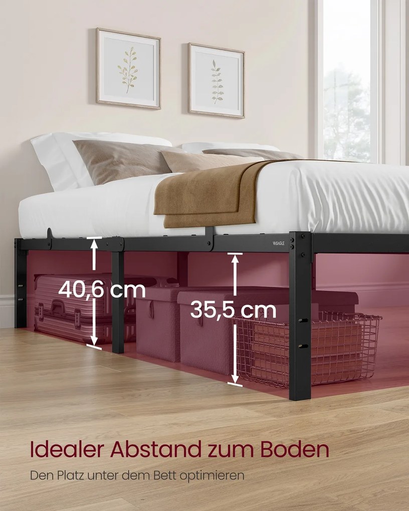 Estrutura de cama em metal 200 x 160 x 40,6 cm (COLCHÃO NÃO INCLUIDO) com espaço de arrumação e design moderno Preta