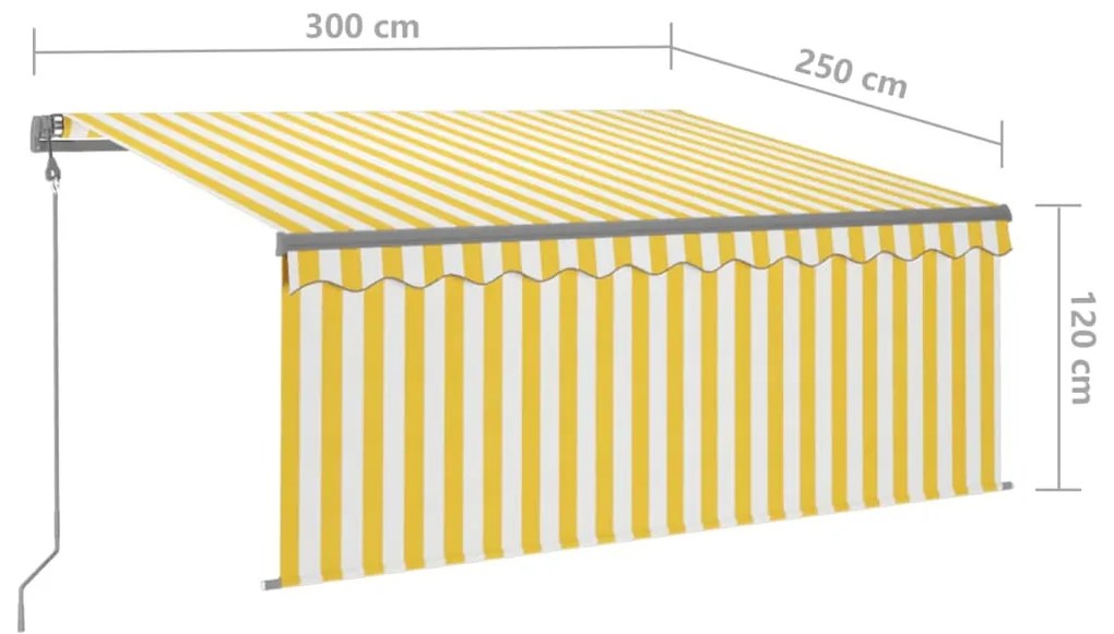 Toldo retrátil automático com estore 3x2,5 m amarelo e branco