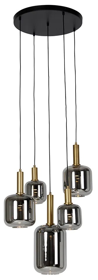 LED Candeeiro de suspensão preto com dourado com vidro fumê incl. 5 PUCC - Zuzanna Moderno