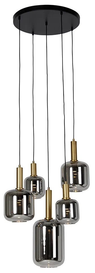 LED Candeeiro suspenso preto e dourado com vidro fumê incluindo 5 PUCC - Zuzanna Moderno