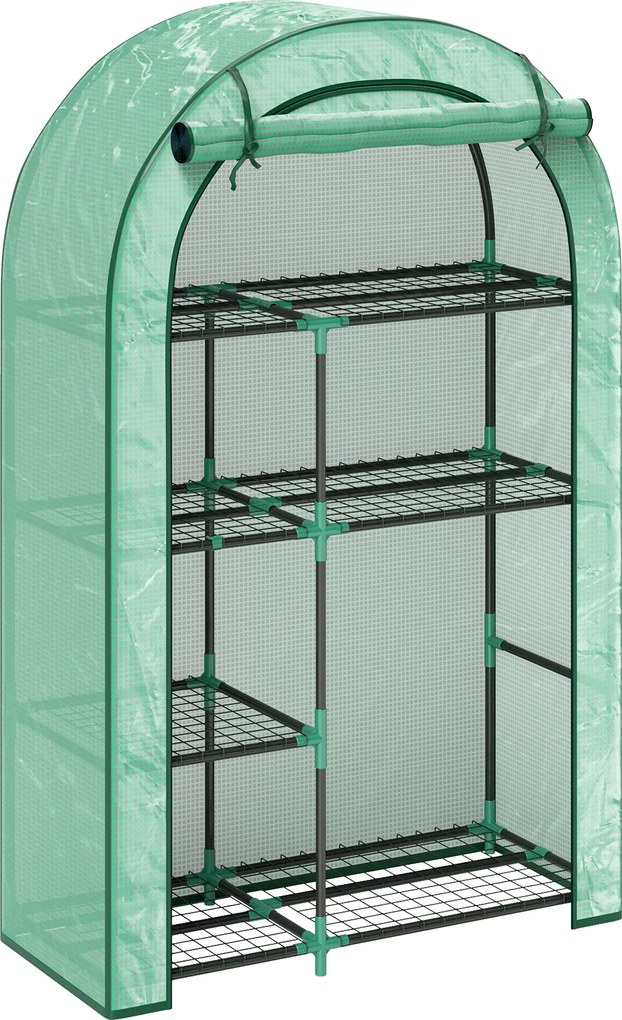 Outsunny Mini-estufa, estufa de 4 níveis com lona plástica, portátil, porta enrolável, 100 x 45 x 160 cm, verde | Aosom Portugal