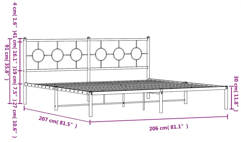 Estrutura de cama com cabeceira 200x200 cm metal branco