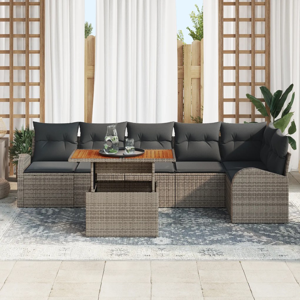 Conjunto de Sofás de Jardim VidaXL 7 Peças com Almofadas Cinza Polirat