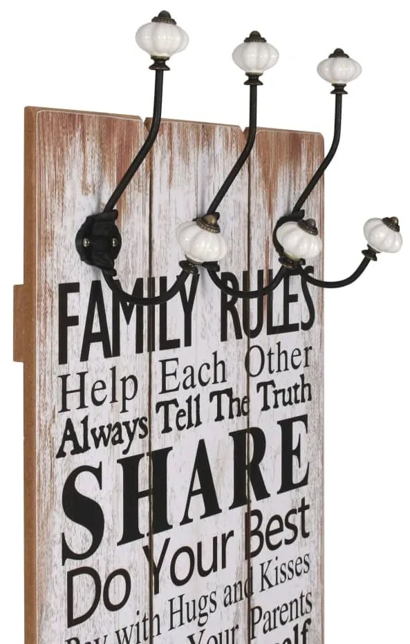 Bengaleiro de parede com 6 ganchos 120x40 cm FAMILY RULES