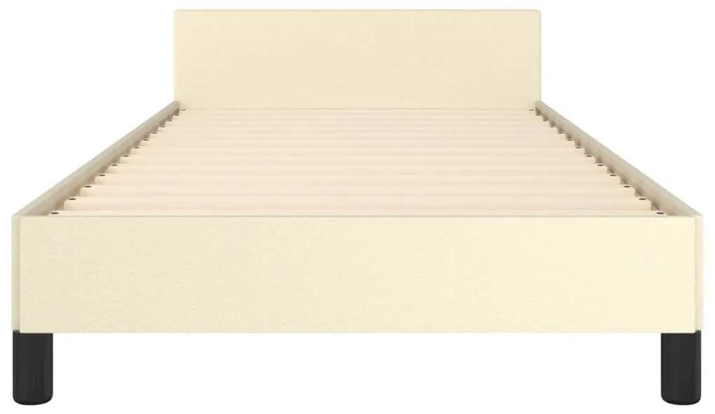 Estrutura de cama c/ cabeceira couro artificial 90x200 cm creme