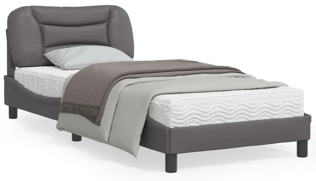 vidaXL Estrutura cama c/ cabeceira couro artificial 90x190 cm cinzento