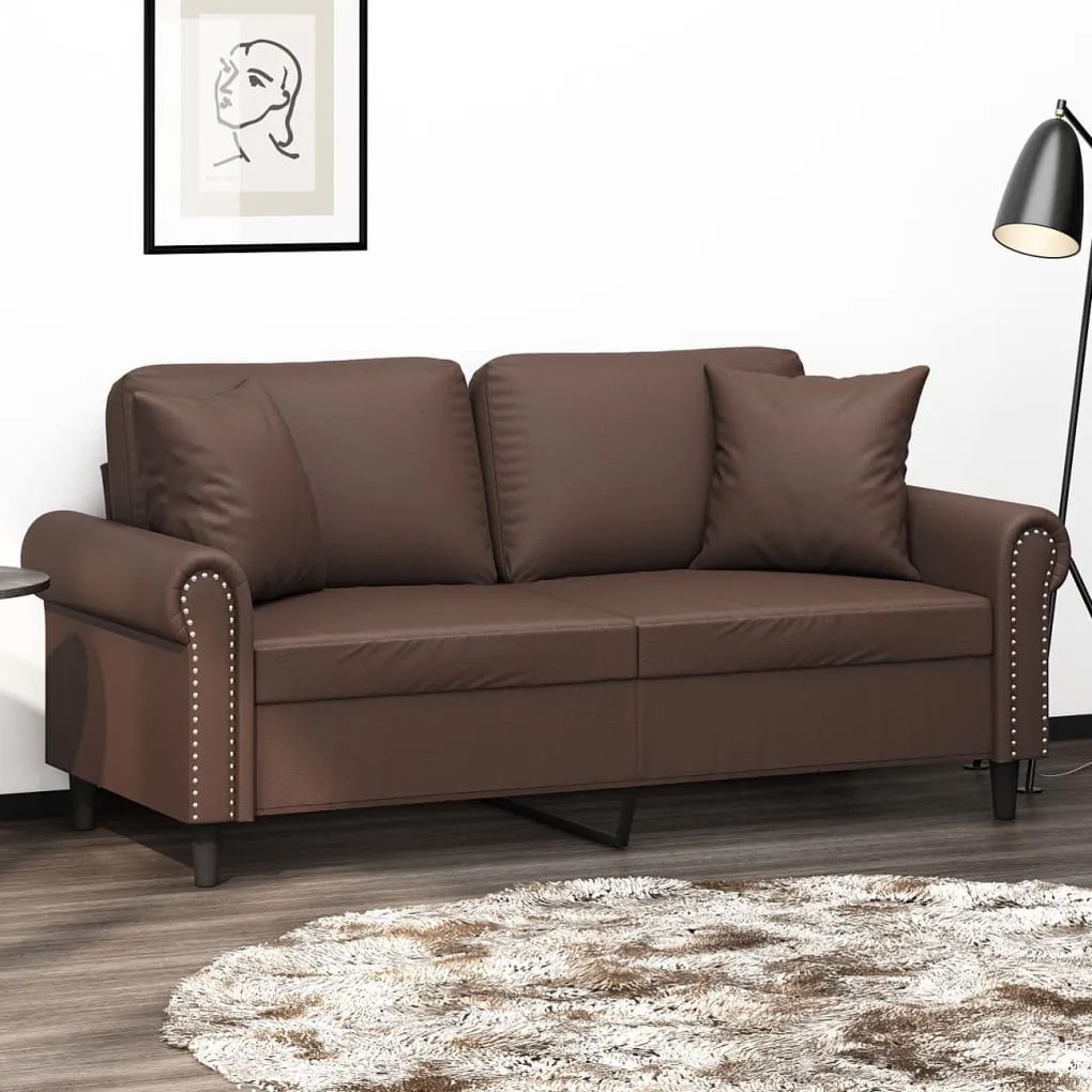 vidaXL Sofá 2 lug. c/ almofadas/almofadões 140cm couro artif. castanho