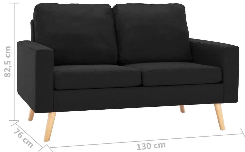 2 pcs conjunto de sofás tecido preto