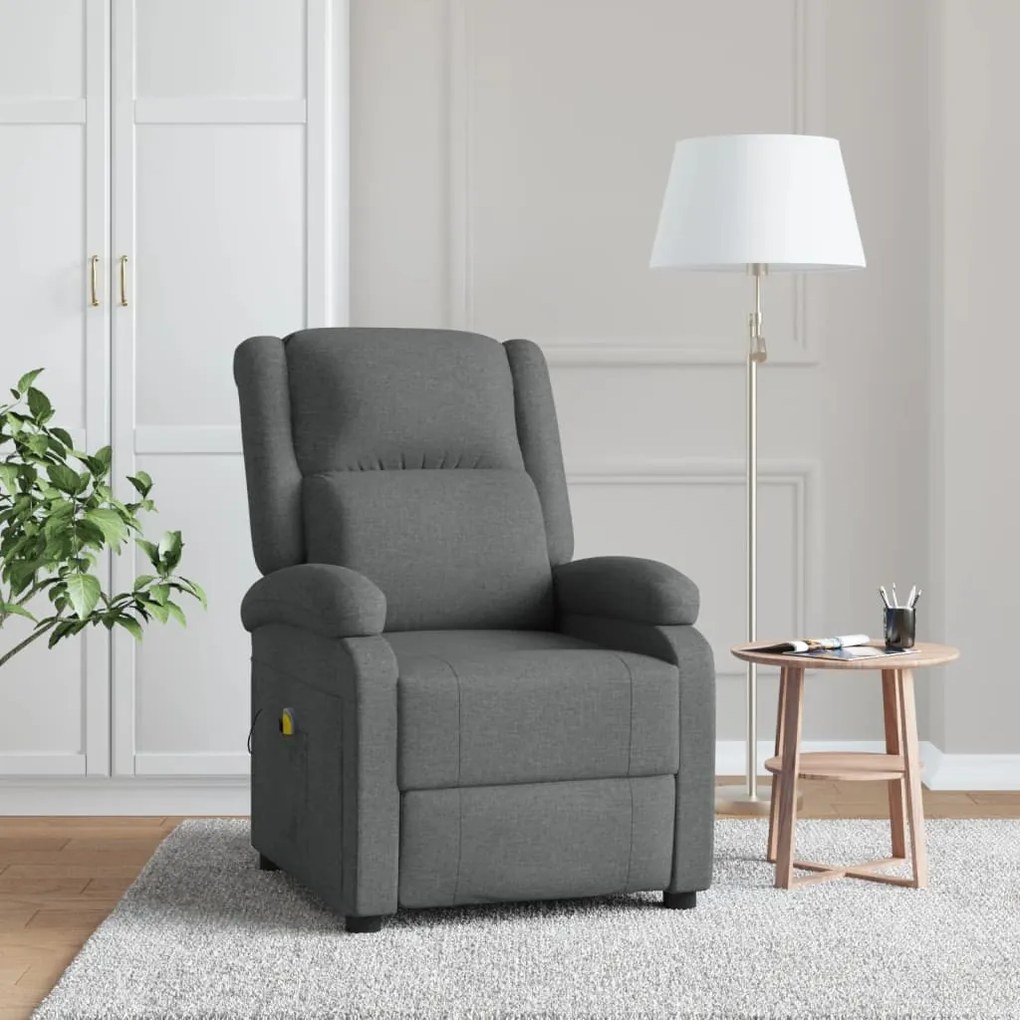 248699 vidaXL Poltrona de massagens tecido cinzento-escuro