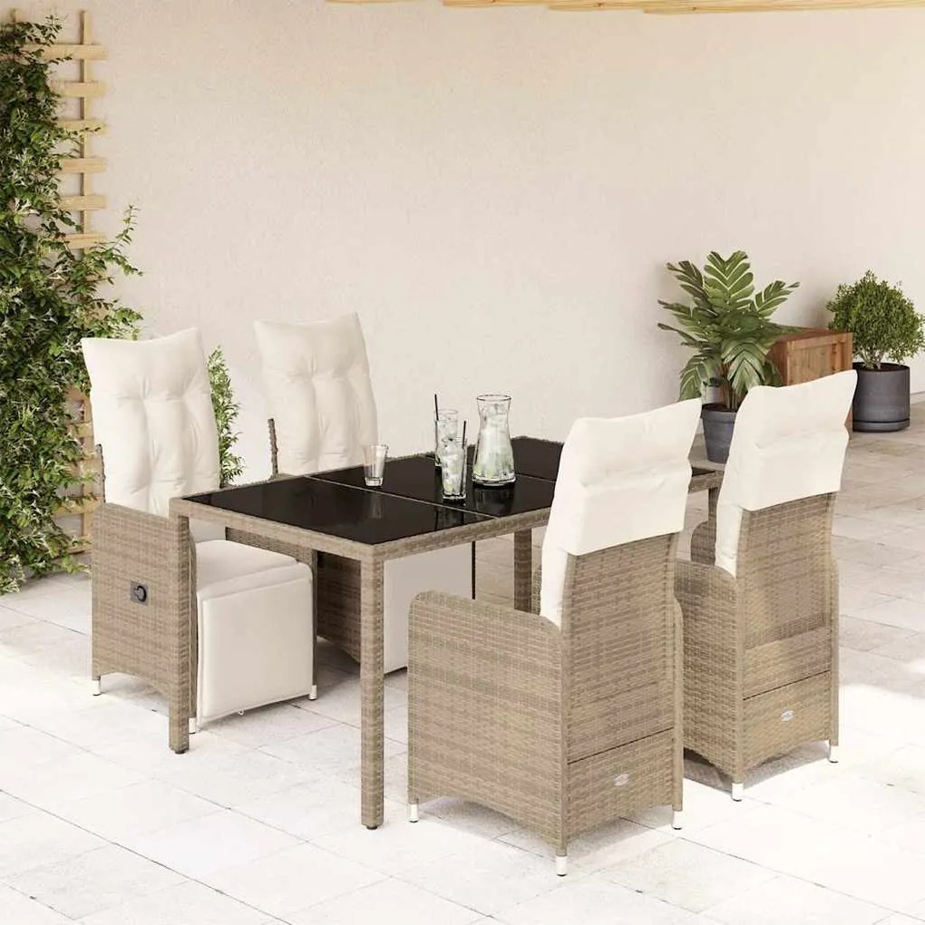 5 pcs conjunto bistrô p/ jardim c/ almofadões vime PE castanho