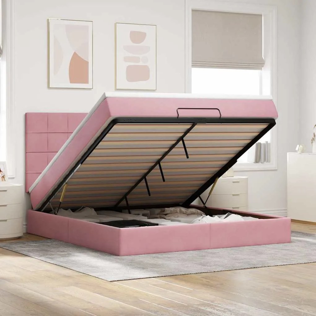 vidaXL Estrutura de cama otomana com colchões 180x200 cm veludo rosa