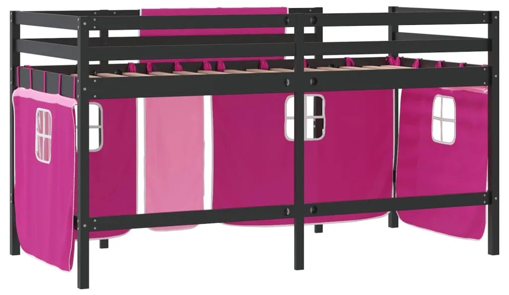 Cama alta p/ criança c/ cortinas 90x200 cm pinho maciço rosa