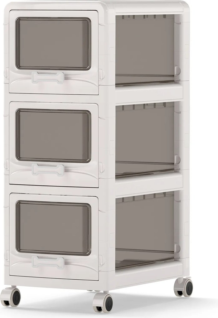 Carrinho de Arrumação com 3 Gavetas, 42 x 28 x 70,5 cm, Gavetas Transparentes, Branco