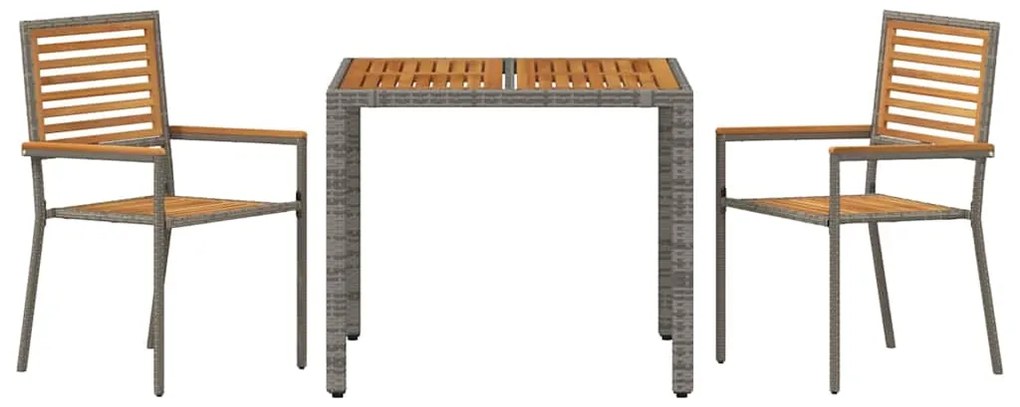 Conjunto de Jantar de Jardim 3 Peças Cinza Rattan Sintético Acácia