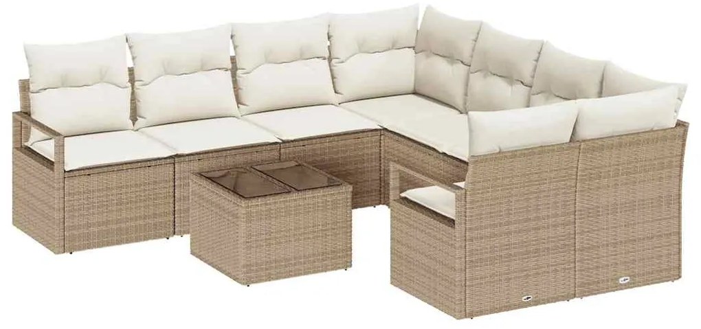 Conjunto de Sofá de Jardim de 9 Peças com Almofadas de Rattan Bege.